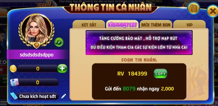 Thông Tin Cá Nhân Của Người Dùng Tại RikVip